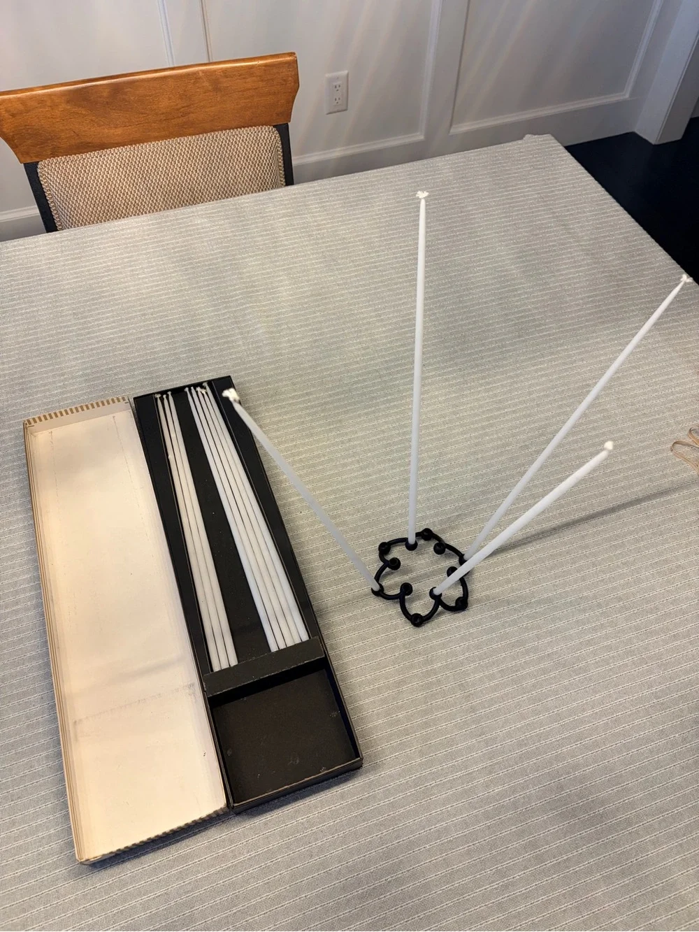 Vintage Dansk White Taper Candles with Black Beaded Metal Holder
